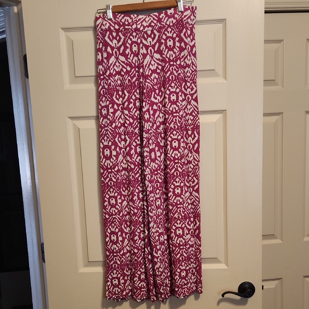 Lauren Ralph Lauren Pink and White Patterned Stretch Pants, Small